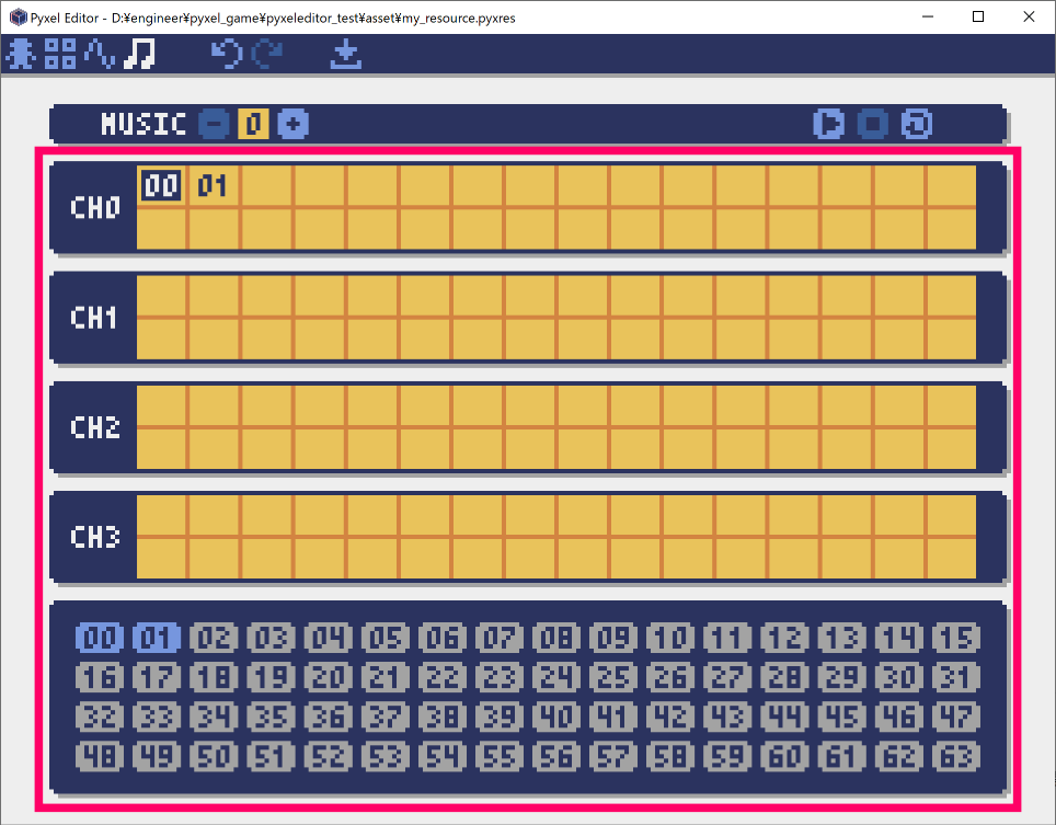 Pyxel Music Pattern 【Pyxelでゲーム開発】Pyxel Editorのミュージックエディタの使い方解説